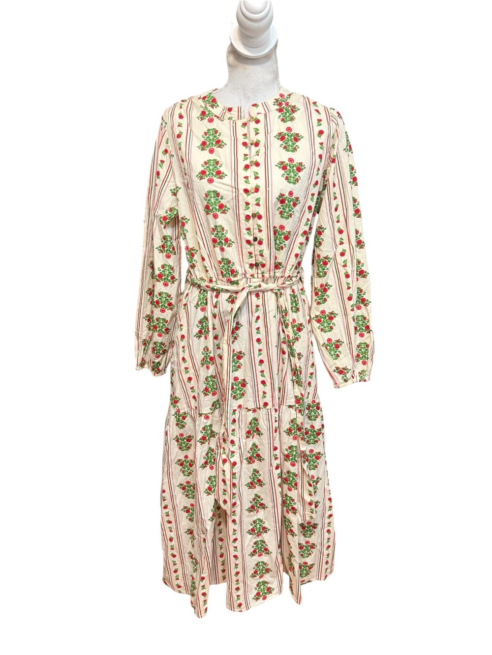 Léa Women Size L cream floral long sleeve Maxi Dress Cottagecore